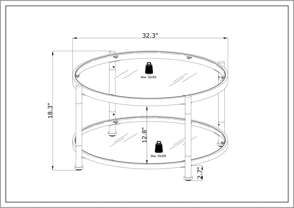 Contemporary Acrylic Coffee Table, 32.3'' Round Tempered Glass Coffee Table, Chrome/Silver  Coffee Table for Living Room