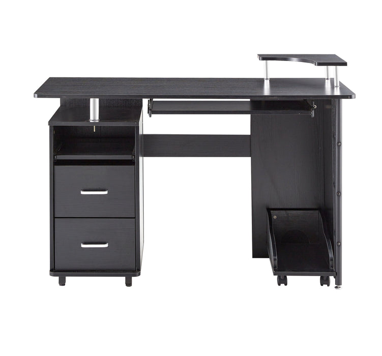 solid wood computer Desk,office table with PC droller,Storage shelves and file cabinet , two drawers, CPU tray,a shelf  used for planting, single , black. 47.24''L 21.65''W 34.35''H