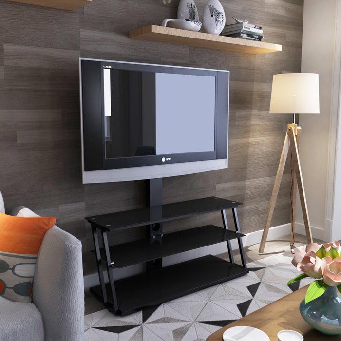 Black Multi-Function Angle And Height Adjustable Tempered Glass  TV Stand