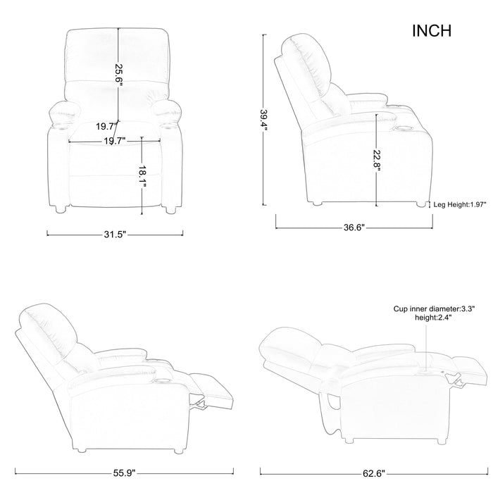 31.5” Faux leather reclining chair Brown Pu