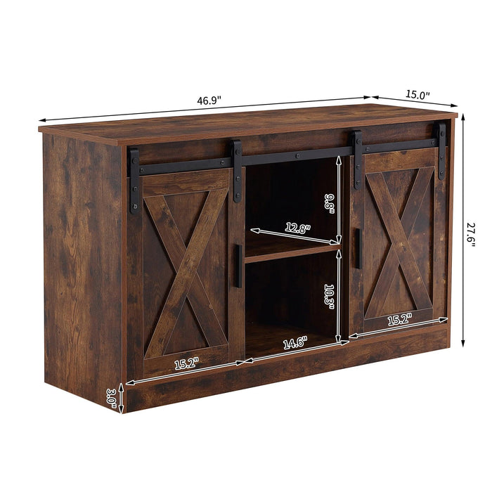 Rustic Brown decorative wooden TV /Storage cabinet with two sliding barn doors, available for bedroom, living room,corridor.