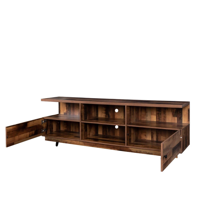 TV StandModern Wood Media Entertainment Center Console Table  with 2 Doors and 4 Open Shelves