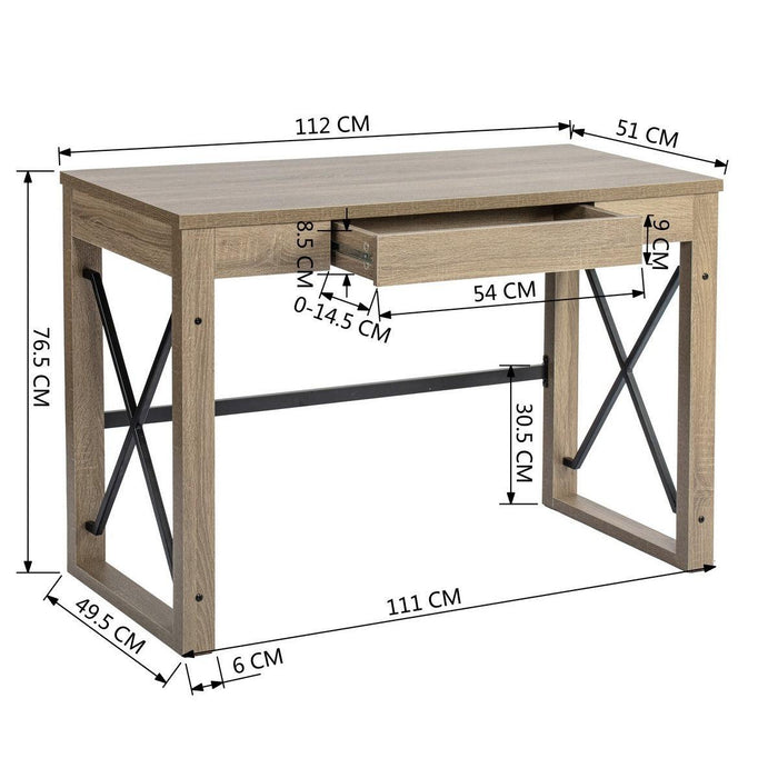 44.1"W x 20.1"D x 30.1"H Industrial Computer Desk With 1 Drawer - wood color