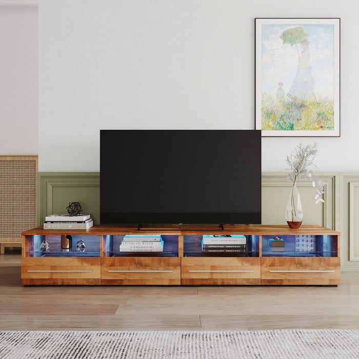 The Wood grain color TV cabinet has two drawers with color-changing light strips