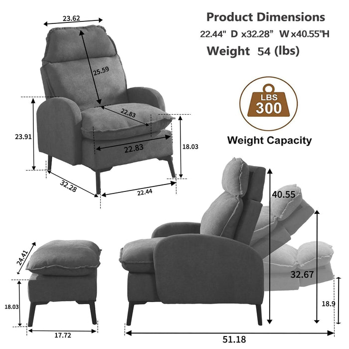 Overstuffed Accent Chair with Ottoman, Adjustable Backrest Lounge Chair Indoor Fabric Club Chair with Metal Legs for Living Room,  Light Green