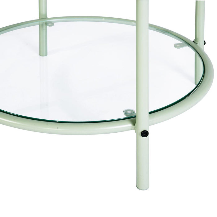 Glass Top End Table withStorage,Round Multi-Tiered Plant Stand - Mint green