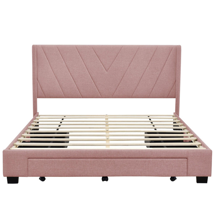 Queen SizeStorage Bed Linen Upholstered Platform Bed with 3 Drawers (Pink)