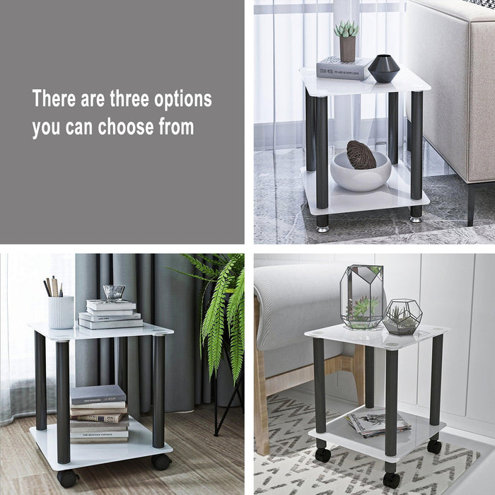 1-Piece White+Black Side Table , 2-Tier Space End Table ,Modern Night Stand, Sofa table, Side Table withStorage Shelve