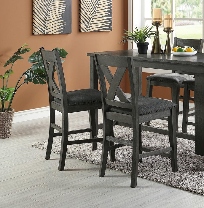 Modern Contemporary Dining Room Furniture Chairs Set of 2 Counter Height Chairs Dark Brown Finish Wooden High Chair X Back Design Cushion Seat