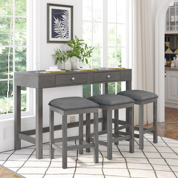 4-Piece Counter Height Table Set with Socket and Fabric Padded Stools, Gray