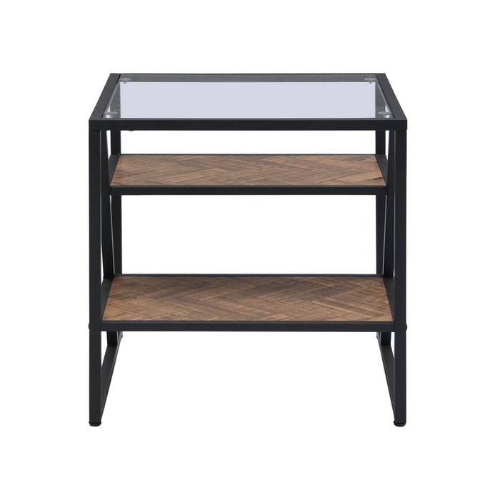 Black Side Table, End Table withStorage Shelf, Tempered Glass Coffee Table with Metal Frame for Living Room&Bed Room