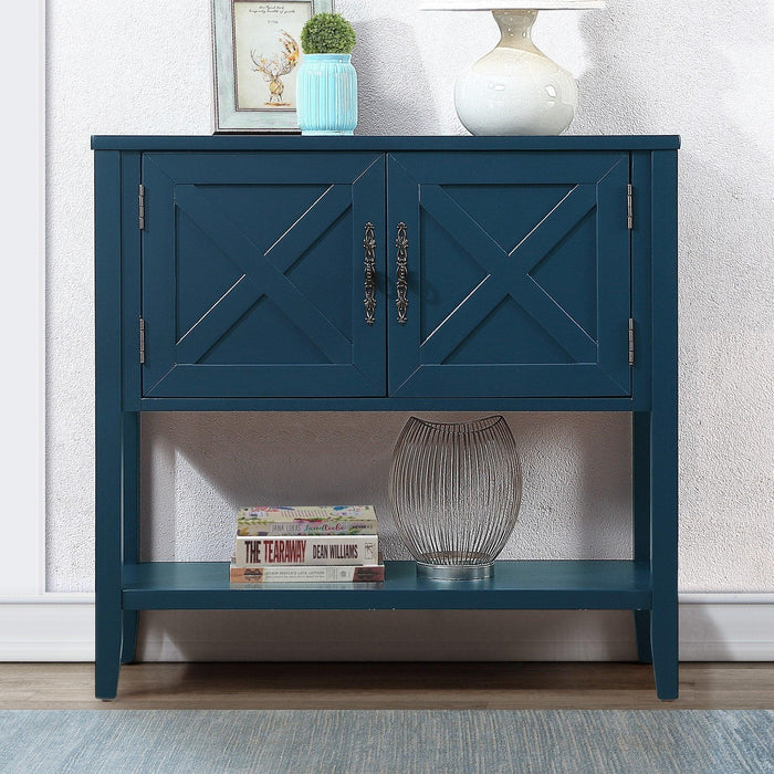 35’’ Farmhouse Wood Buffet Sideboard Console Table with Bottom Shelf and 2-Door Cabinet, for Living Room, Entryway,Kitchen Dining Room Furniture (Navy Blue)