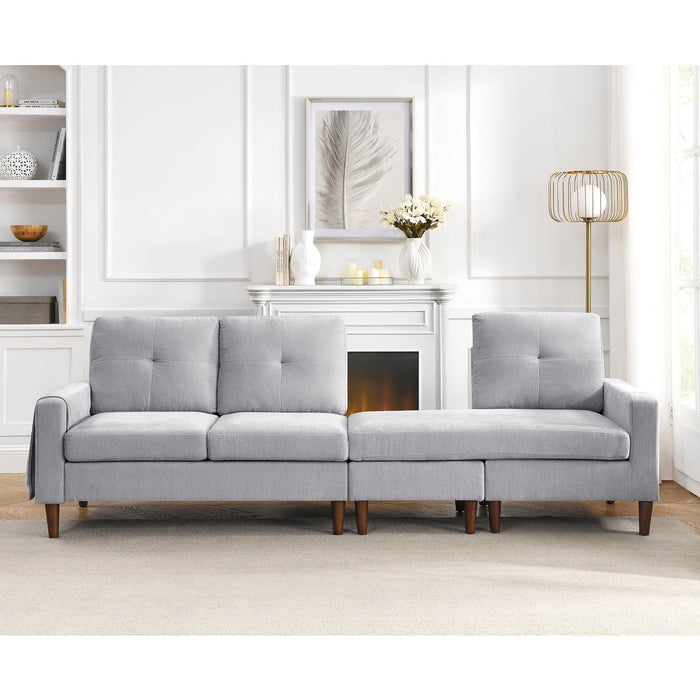 80” Convertible Sectional Sofa Couch, 3 Seats L-shape Sofa with Removable Cushions and Pocket, Rubber Wood Legs, Light Grey Chenille