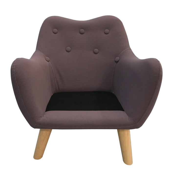 Microfibres fabric upholstered child accent armchair with wooden legs, kids sofa