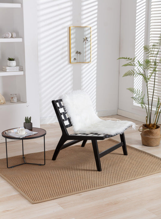 Solid Wood Frame Chair With White Wool Carpet.Modern Accent Chair Lounge Chair for Living Room