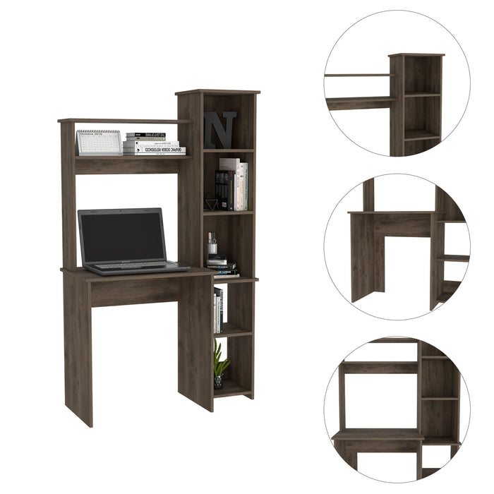 Marston 6-Shelf Writing Desk with Built-in Bookcase Dark Brown