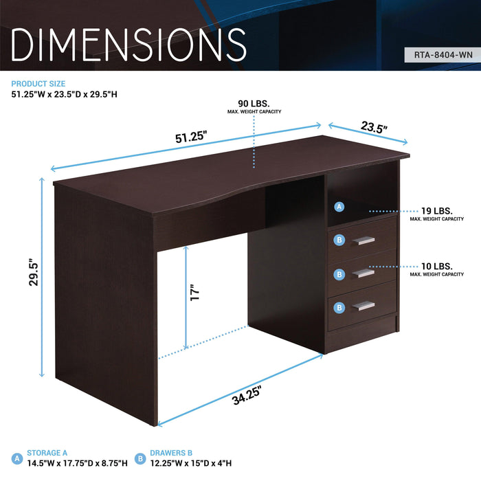 Techni Mobili Classic Computer Desk with Multiple Drawers, Wenge