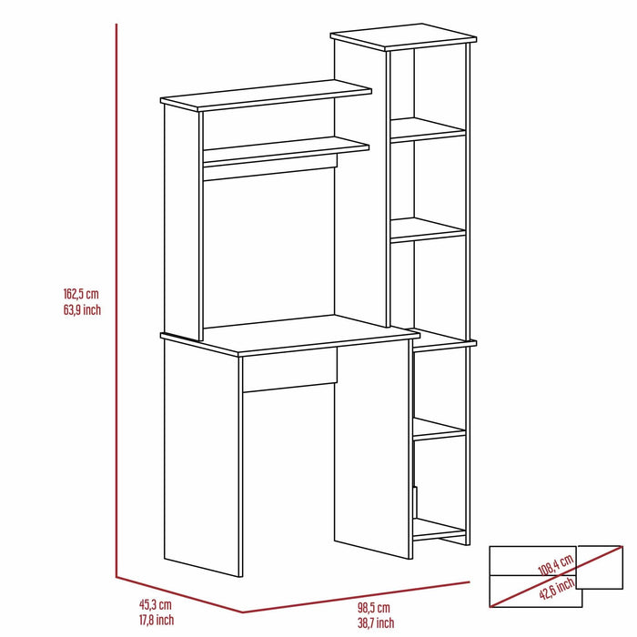 Marston 6-Shelf Writing Desk with Built-in Bookcase White