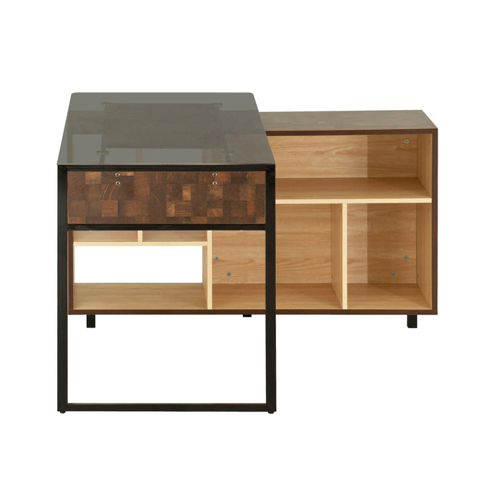 Techni Mobili L-Shape Corner Desk with MultipleStorage, Oak