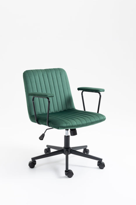 Mid-Back Desk Chair,Velvet Executive Swivel Office Chair with black Frame ,Swivel Arm Chair For Home Office(Green)