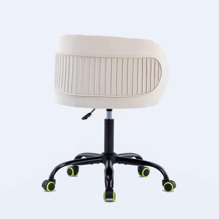 Zen Zone Velvet Leisure office chair, suitable for study and office, can adjust the height, can rotate 360 degrees, with pulley, Off-White