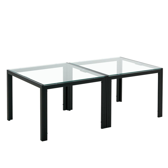 Coffee Table Set of 2, SquareModern Table with Tempered Glass Finish for Living Room,Transparent