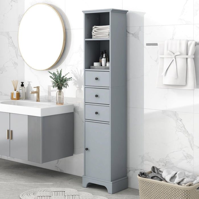 Grey Tall Bathroom Cabinet, FreestandingStorage Cabinet with 3 Drawers and Adjustable Shelf, MDF Board with Painted Finish