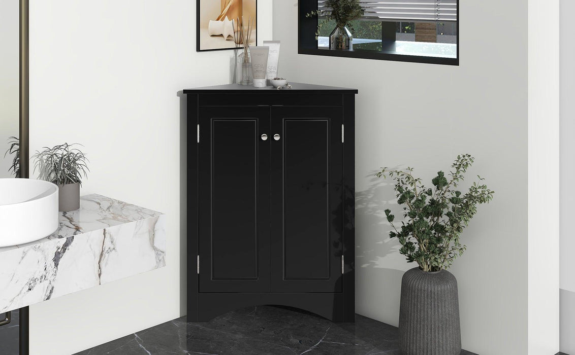 Black Triangle BathroomStorage Cabinet with Adjustable Shelves, Freestanding Floor Cabinet for Home Kitchen