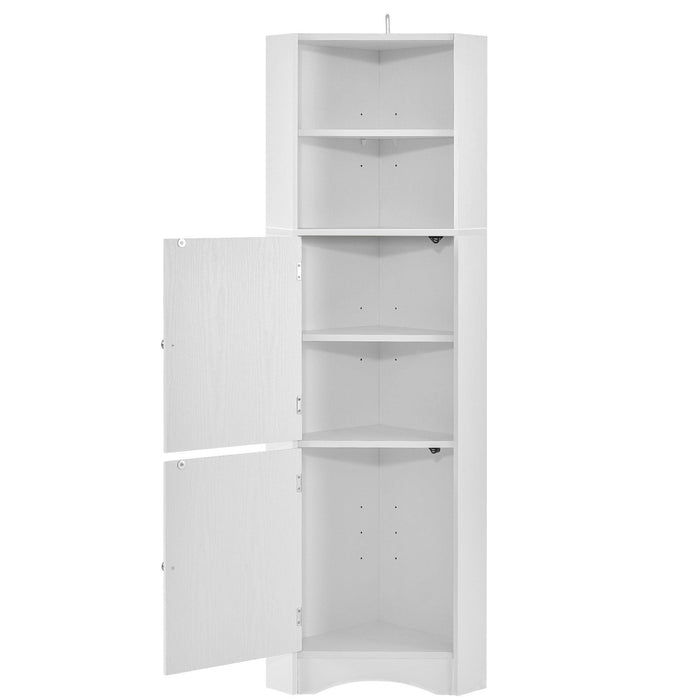 Tall Bathroom Corner Cabinet, FreestandingStorage Cabinet with Doors and Adjustable Shelves, MDF Board, White