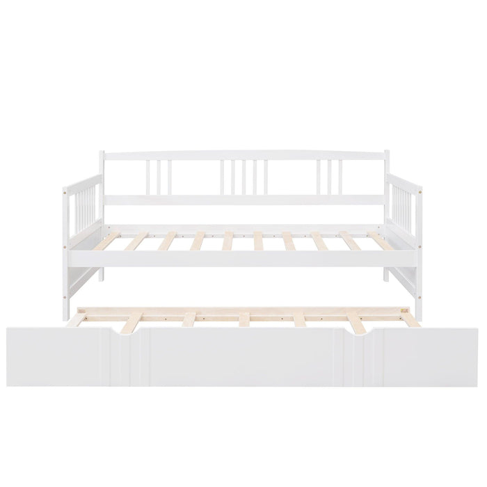 Twin Size Daybed Wood Bed with Twin Size Trundle,White