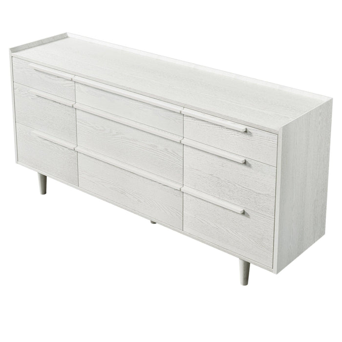 Modern Style Manufactured Wood 9-Drawer Dresser with Solid Wood Legs, White