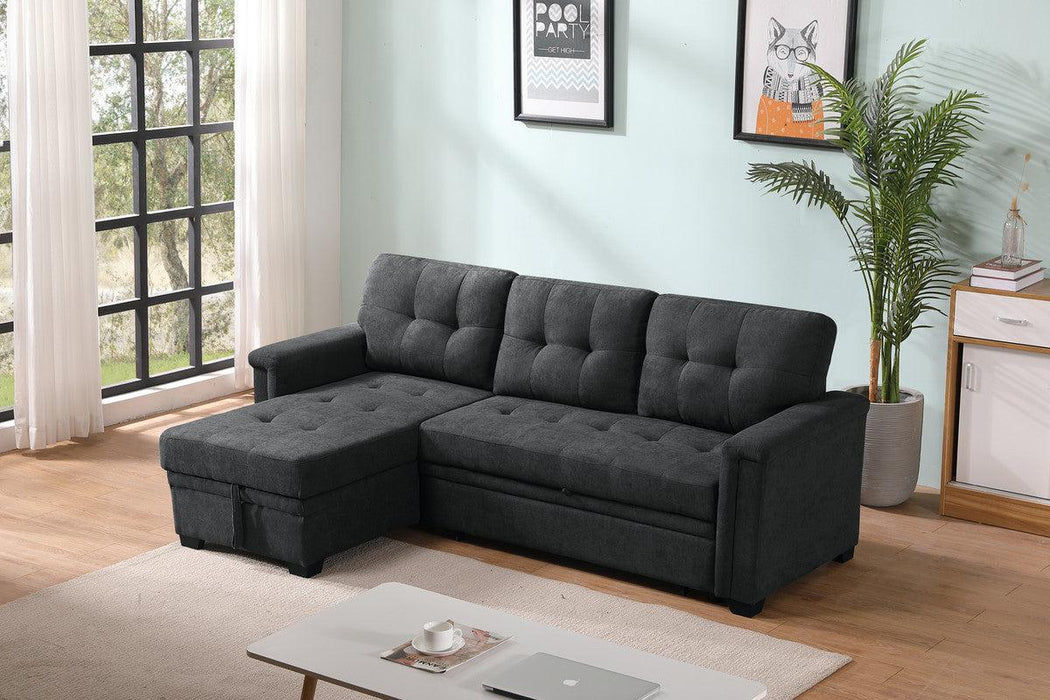 Ashlyn Dark Gray Woven Fabric Sleeper Sectional Sofa Chaise with USB Charger and Tablet Pocket