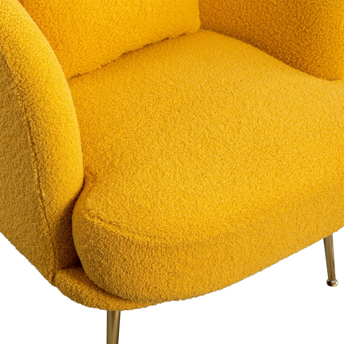 30.32"W Accent Chair Upholstered Curved Backrest Reading Chair Single Sofa Leisure Club Chair with Golden Adjustable Legs For Living Room Bedroom Dorm Room (Mustard Boucle)