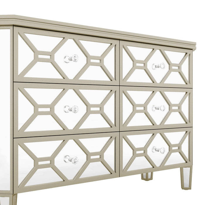 Elegant Mirrored 6-Drawer Dresser with Golden LinesStorage Cabinet for Living Room, Hallway, Entryway