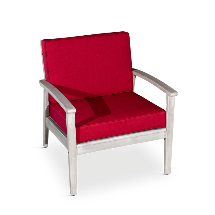 Deep Seat Eucalyptus Chair Silver Gray Finish, Burgundy Cushion