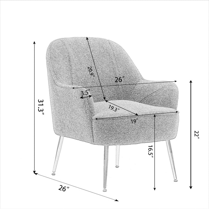 Modern Soft White Teddy fabric Ivory Ergonomics Accent Chair Living Room Chair Bedroom Chair Home Chair With Gold Legs And Adjustable Legs For Indoor Home