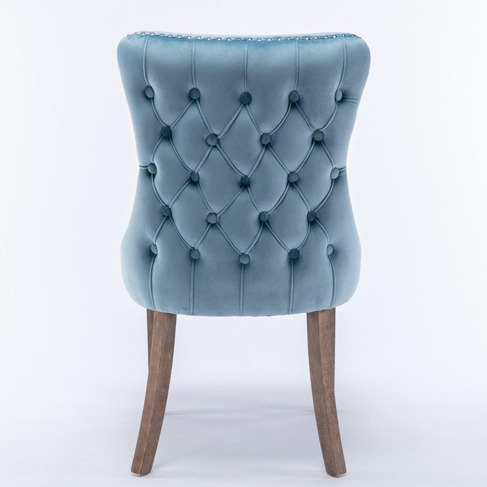 Cream Upholstered Wing-Back Dining Chair with Backstitching Nailhead Trim and Solid Wood Legs,Set of 2, Light Blue