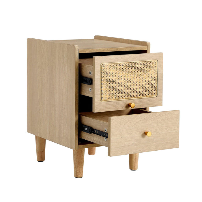 Modern simpleStorage cabinet MDF Board bedside cabinet Japanese rattan bedside cabinet Small household furniture bedside table.Applicable to dressing table in bedroom, porch, living room.2 Drawers