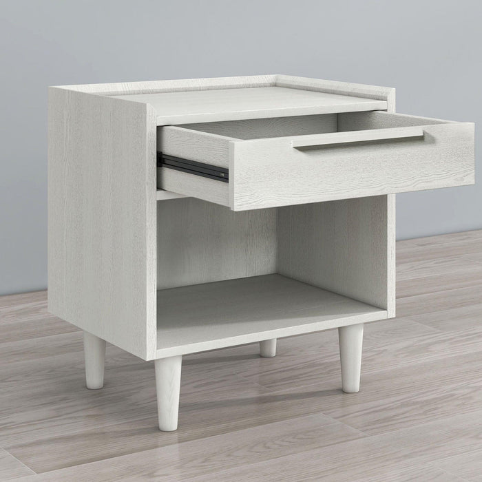 Modern Style Manufactured Wood One-Drawer Nightstand Side Table with Solid Wood Legs, White