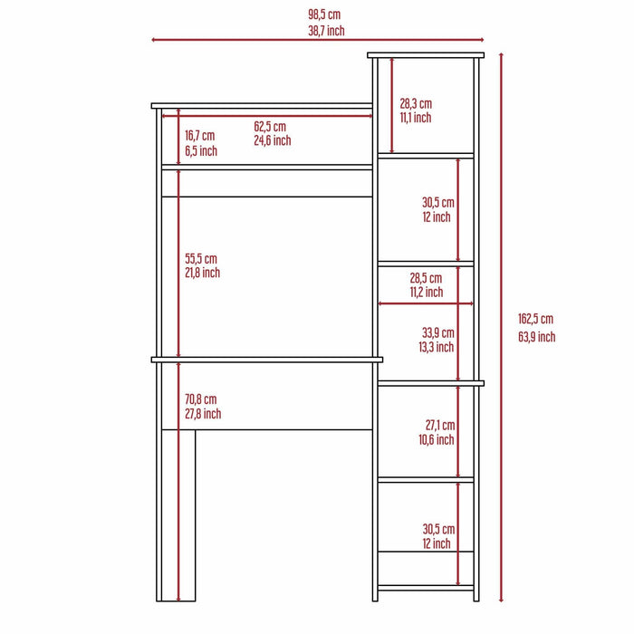 Marston 6-Shelf Writing Desk with Built-in Bookcase White