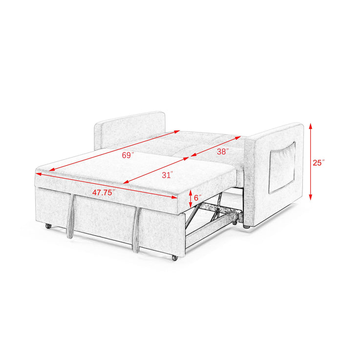 Loveseats Sofa Bed with Pull-out Bed，Adjsutable Back and Two Arm Pocket，Beige （54.5“x33”x31.5“）