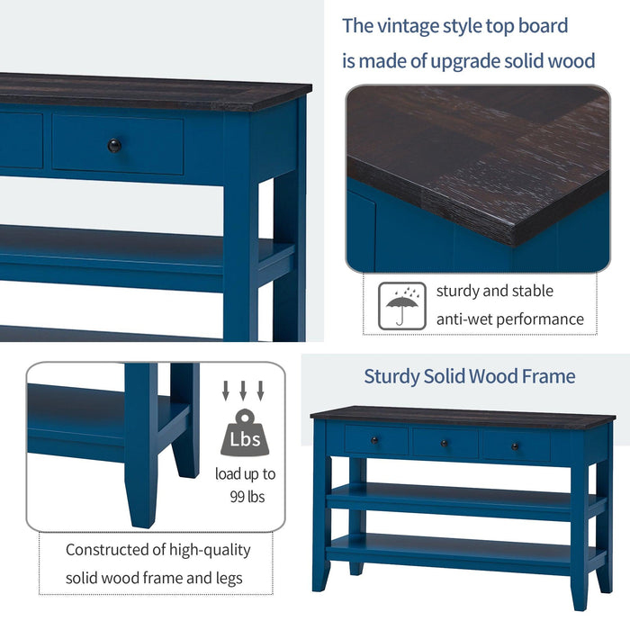 48''Modern Console Table  Sofa Table for Living Room with 3 Drawers and 2 Shelves, Solid Wood Top (Pine)