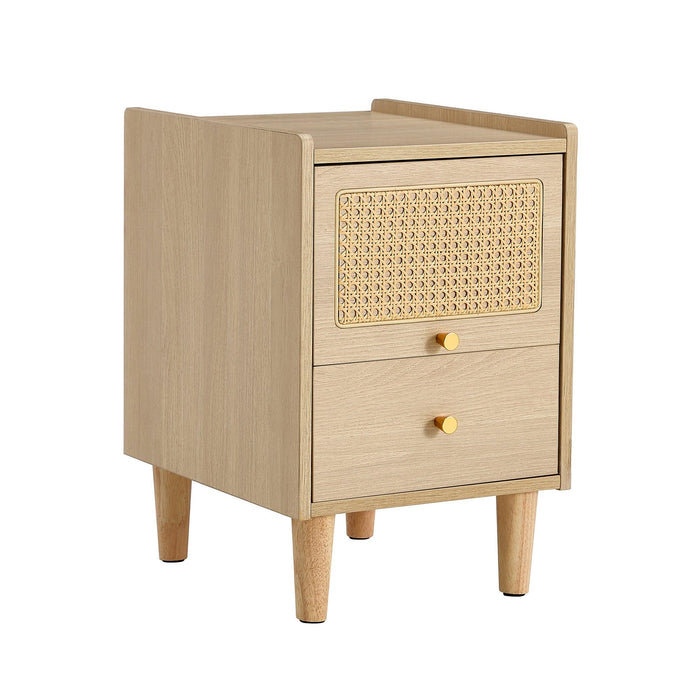 Modern simpleStorage cabinet MDF Board bedside cabinet Japanese rattan bedside cabinet Small household furniture bedside table.Applicable to dressing table in bedroom, porch, living room.2 Drawers