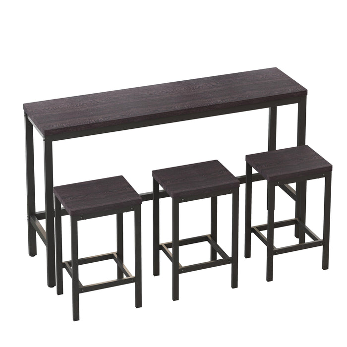 Modern Design Kitchen Dining Table,Pub Table,Long Dining Table Set with 3 Stools,Easy Assembly,Dark Gray