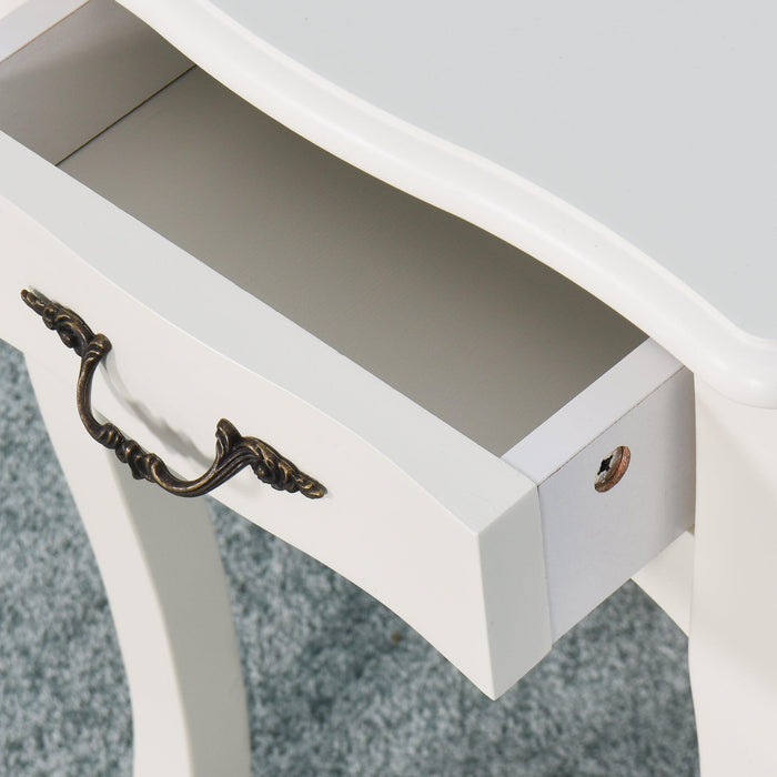 White Living Room Floor-standingStorage Table with a Drawer, 4 Curved Legs