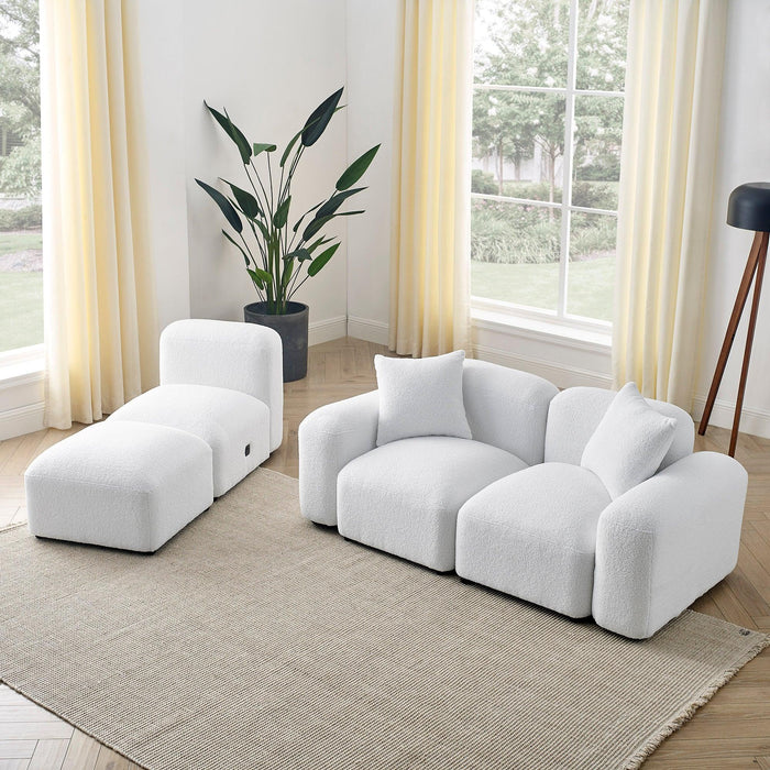 L-Shape Modular Sectional Sofa, DIY Combination,Teddy Fabric,White