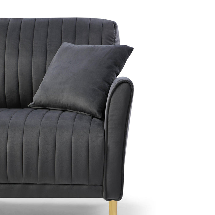 Charcoal Grey 2 Seat Round Arm with Channel Tufted Loveseat Sofa