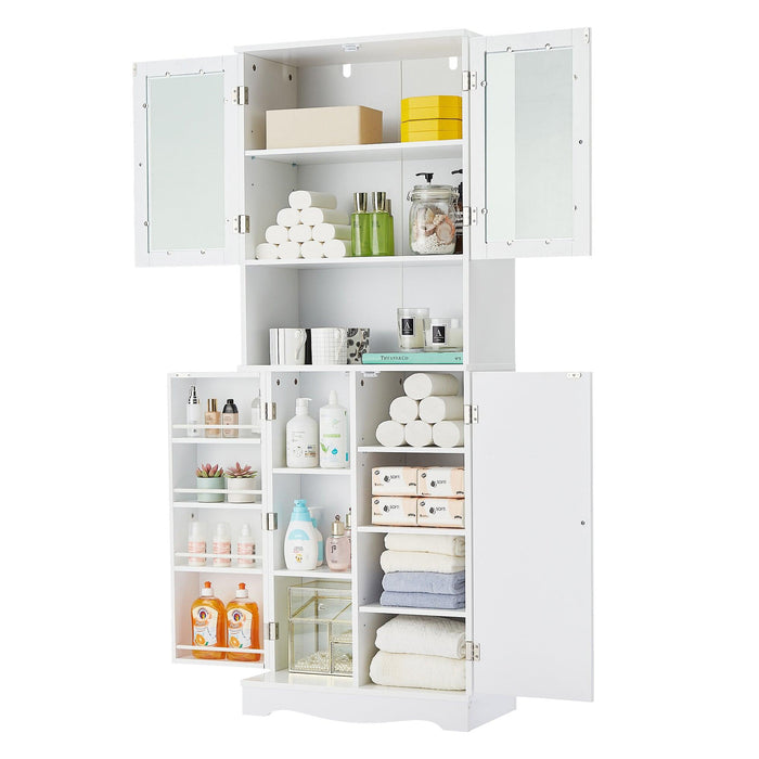 TallStorage Cabinet with Glass Doors for Bathroom/Office, MultipleStorage Space, White