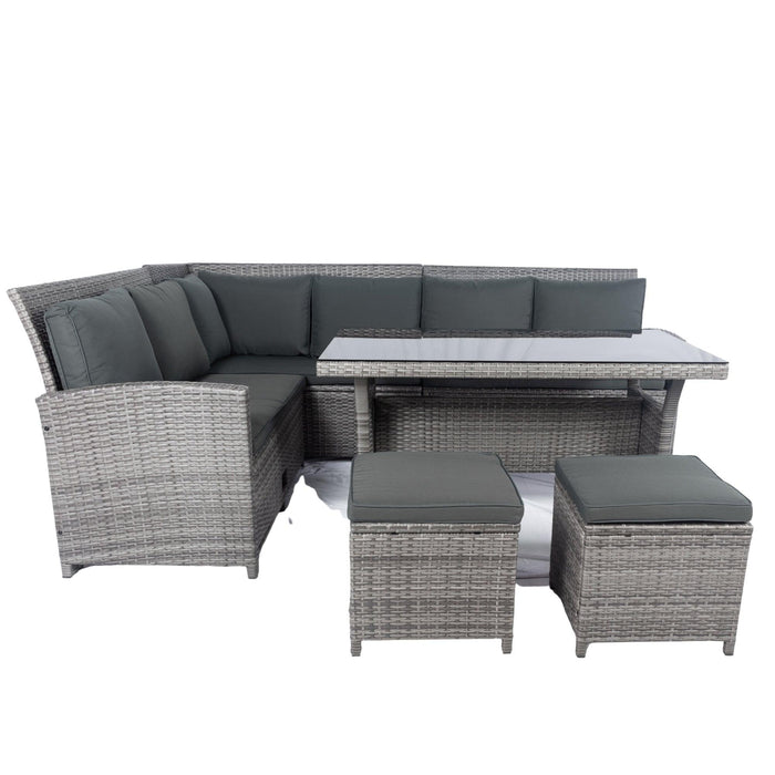 6 Pieces PE Rattan sectional Outdoor Furniture Cushioned Sofa Set with 2Storage Under Seat Grey