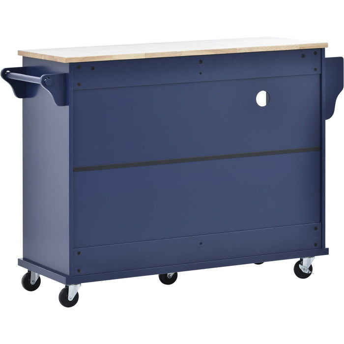 Kitchen Island Cart withStorage Cabinet and Two Locking Wheels,Solid wood desktop,Microwave cabinet,Floor Standing Buffet Server Sideboard for Kitchen Room,Dining Room,, Bathroom（Dark blue）